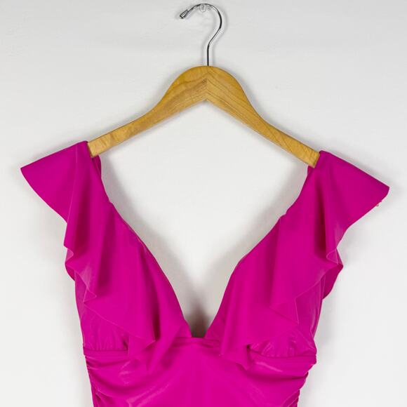 J Crew Womens Ruched Ruffle One Piece Swimsuit Size 8 Pink - Picture 4 of 14